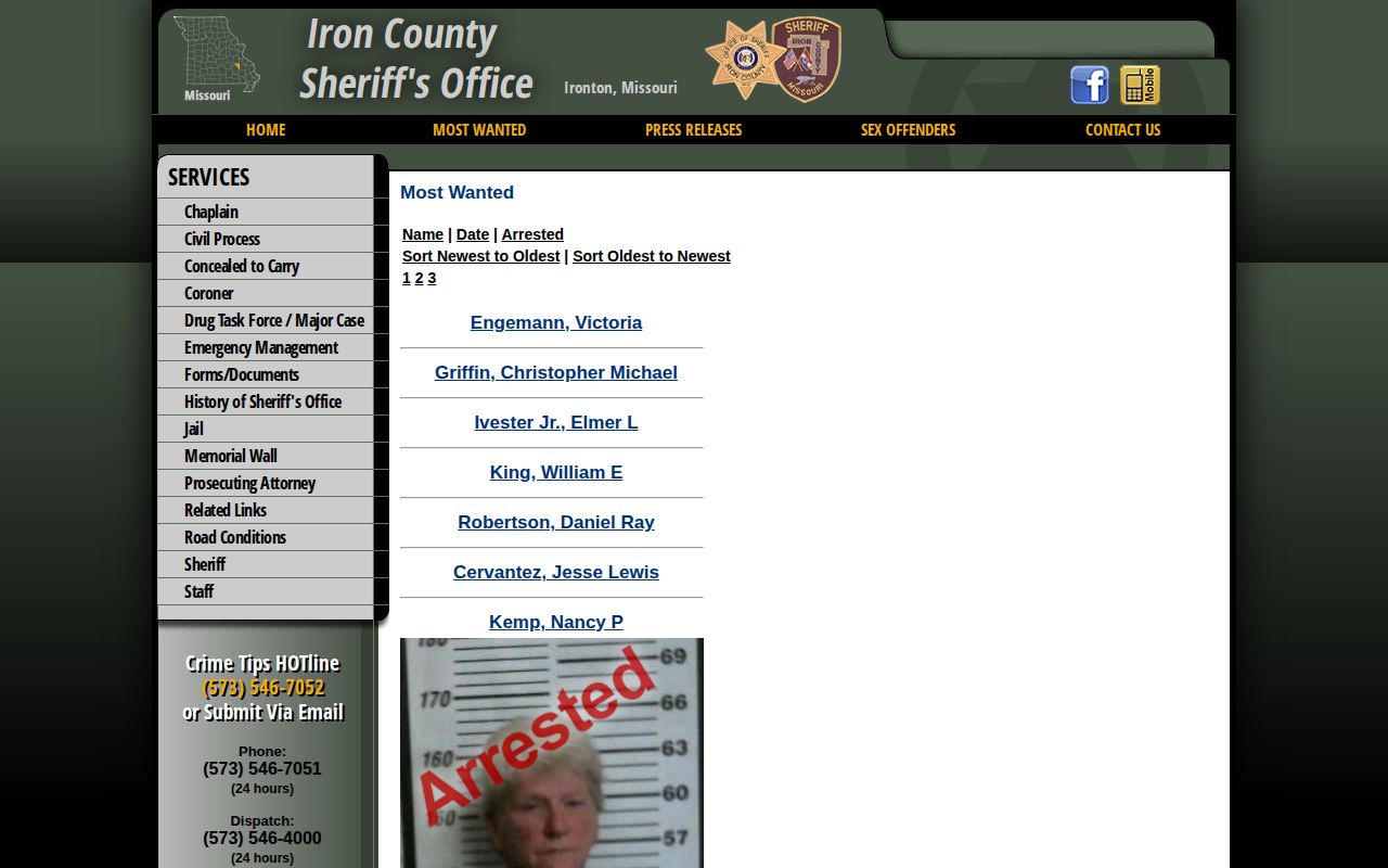 Iron County Most Wanted official warrant list interface